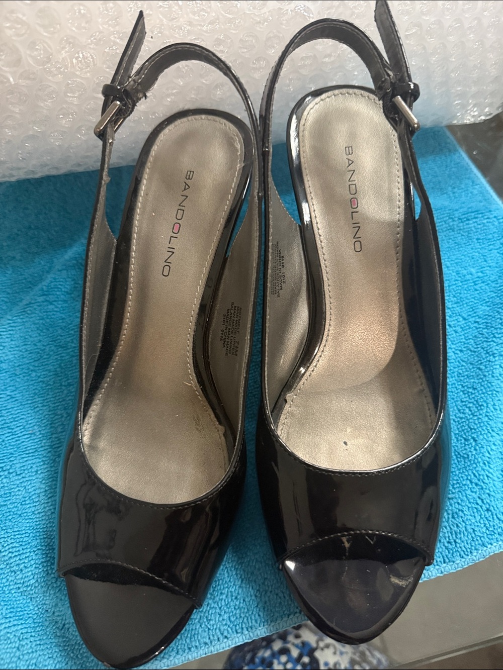 Bandolino Black Patent Slingback Peep Toe Heels